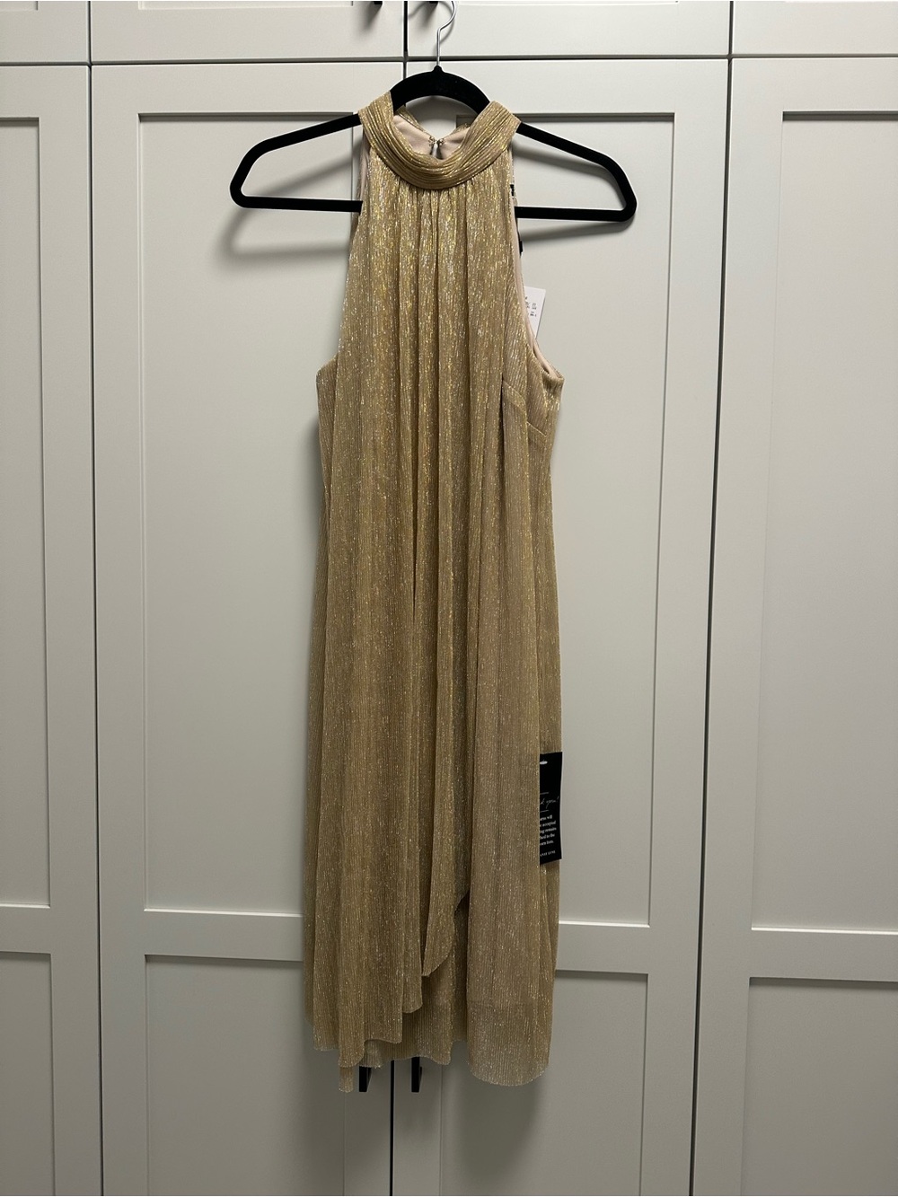 Shimmery Gold Halter High-Low Evening Dress